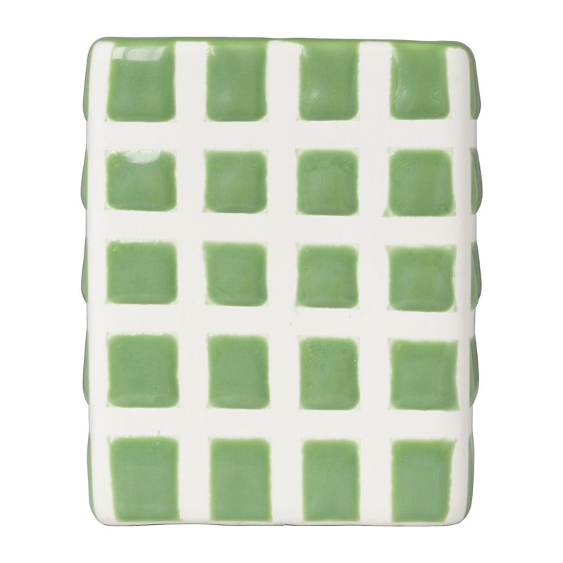 Tandenborstel beker blokjes - groen/wit - 8.8x7x7 cm