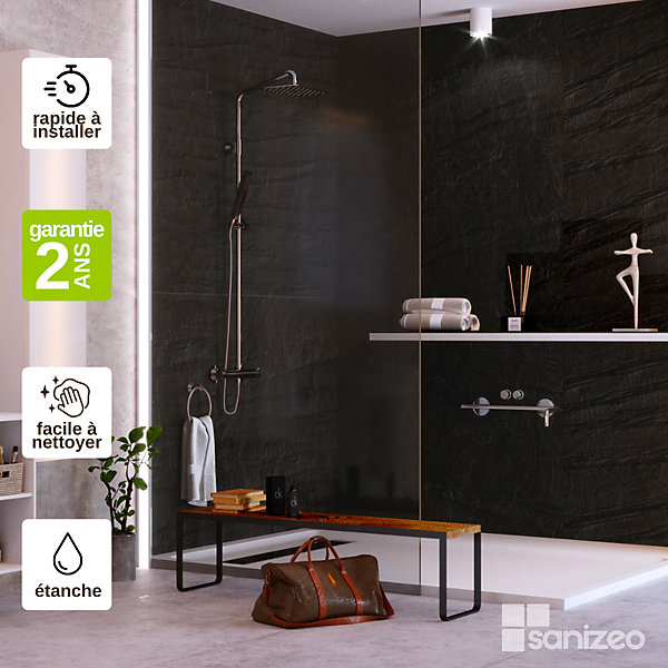 Panneau d'habillage pour bâti,support WC suspendu, 1200x1200x4 mm, finition Pierre Noir, Manson KOBERT,IN