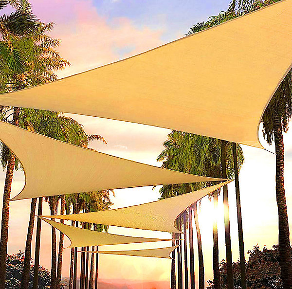 BASHLWUA 4x4x4M triangle parasol voile jaune-extérieur parasol cour jardin auvent anti-ultraviolet lait