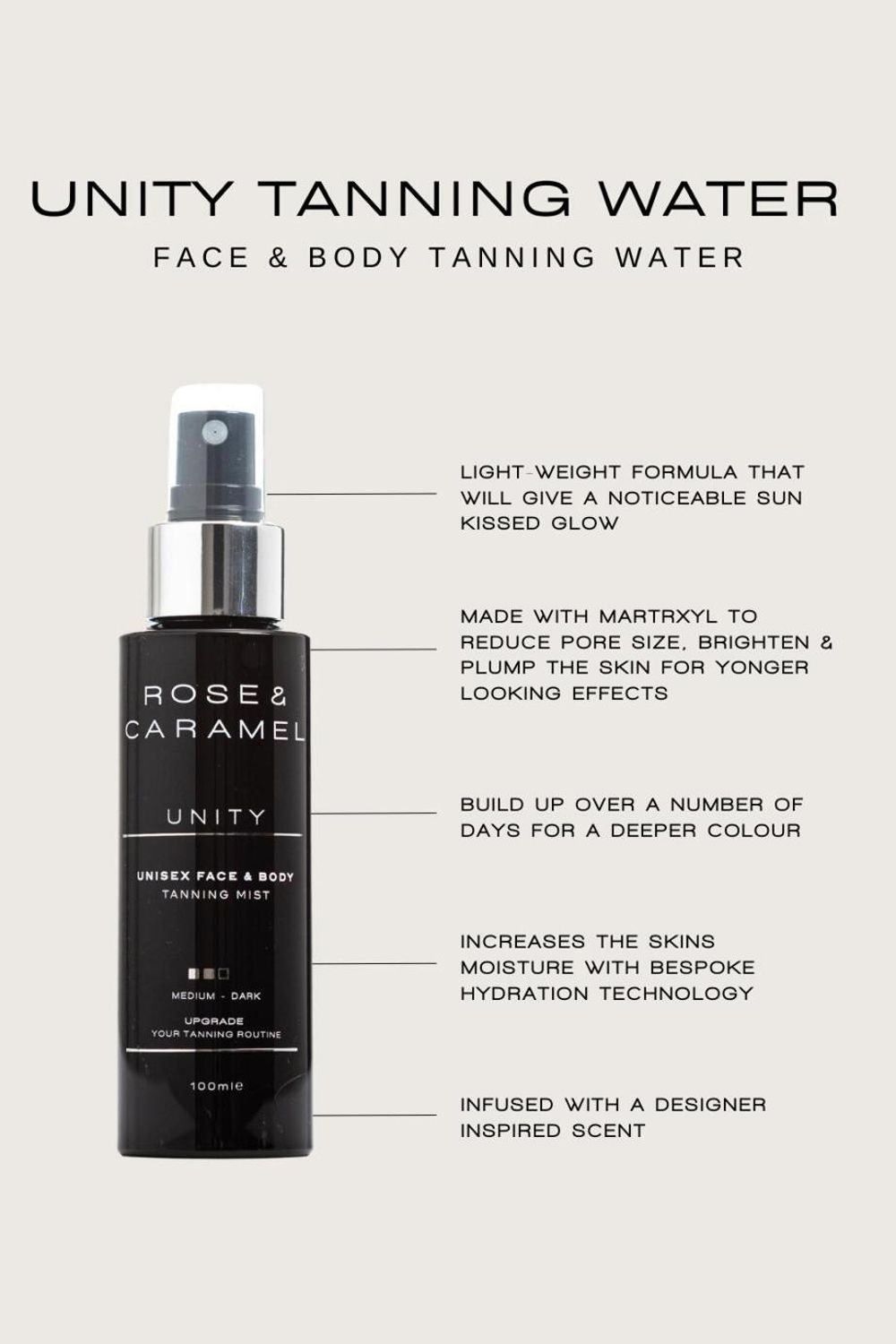 Rose & Caramel Unity Face & Body Tanning Water 125ml