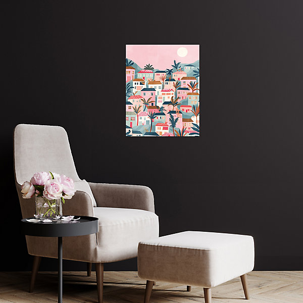 Affiche village rose l.40 x H.50 cm Dada Art