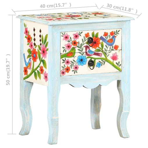NNEVL Hand Painted Bedside Cabinet 40x30x50 cm Solid Mango Wood