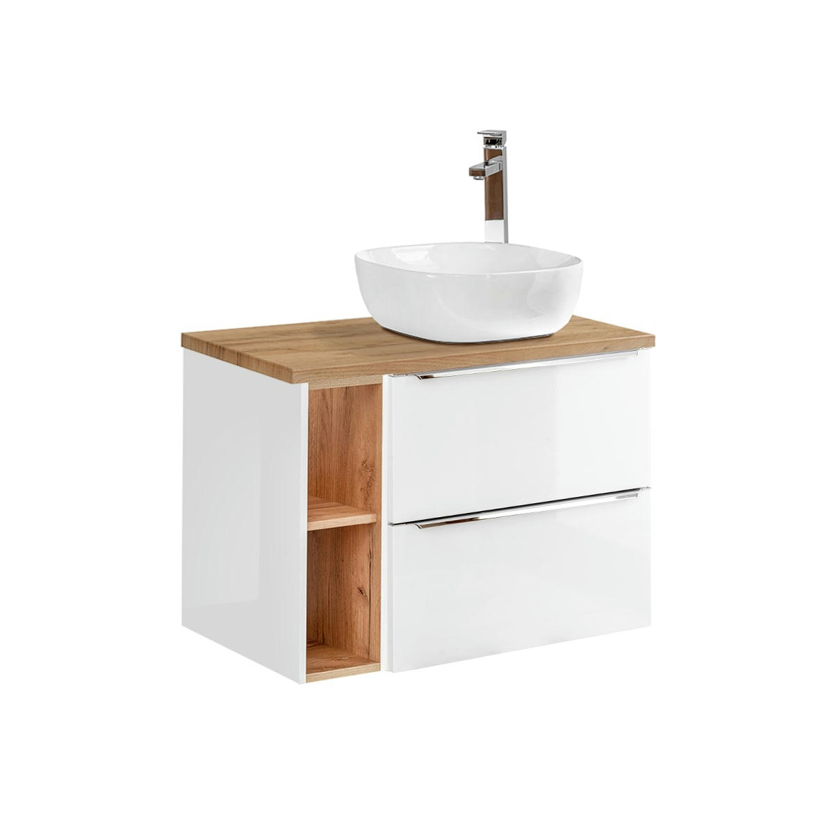 - Meuble simple vasque 80cm 2 niches blanc et naturel