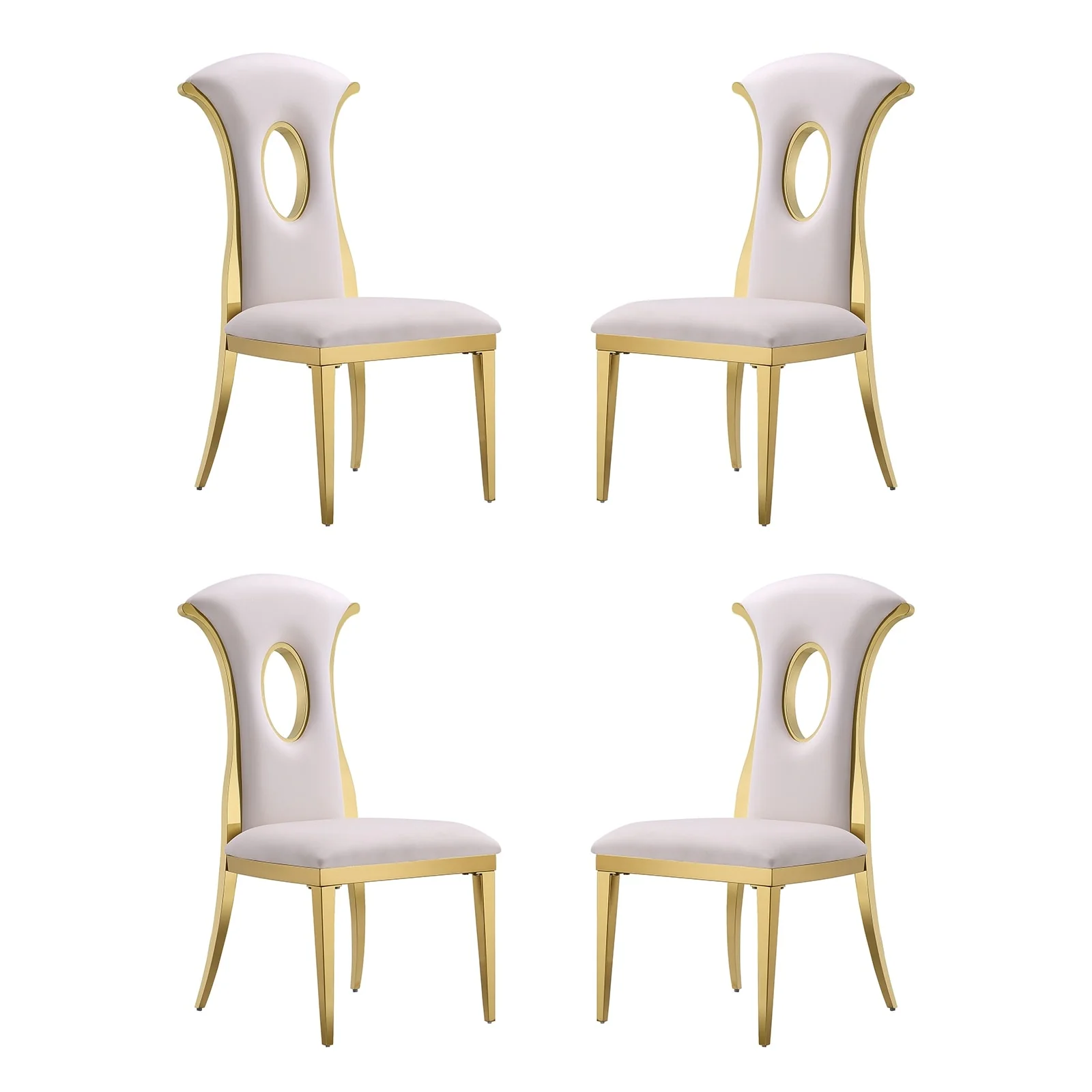 Luxury White Velvet Dining Chairs with Polished Gold Legs