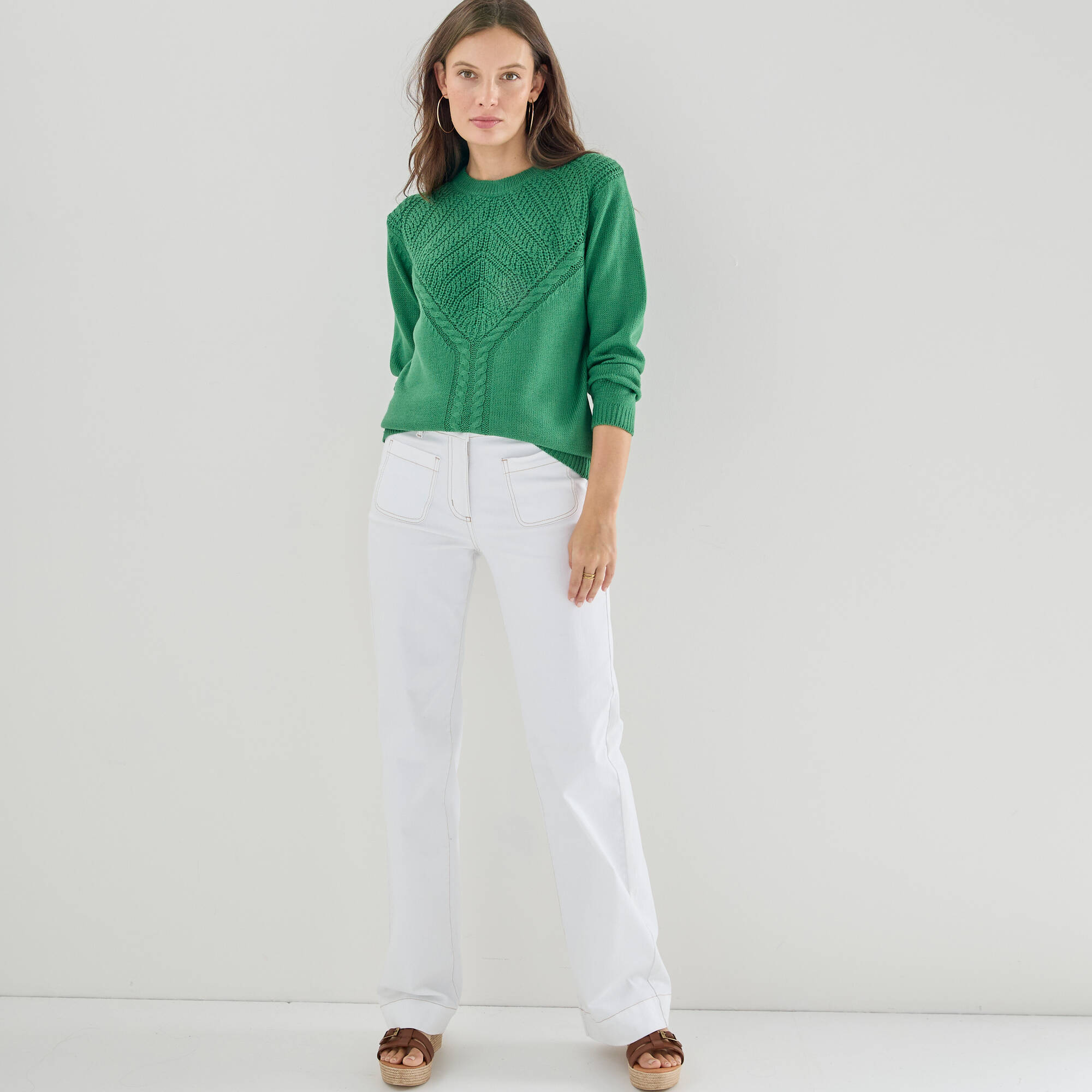 Pull col rond, maille fantaisie