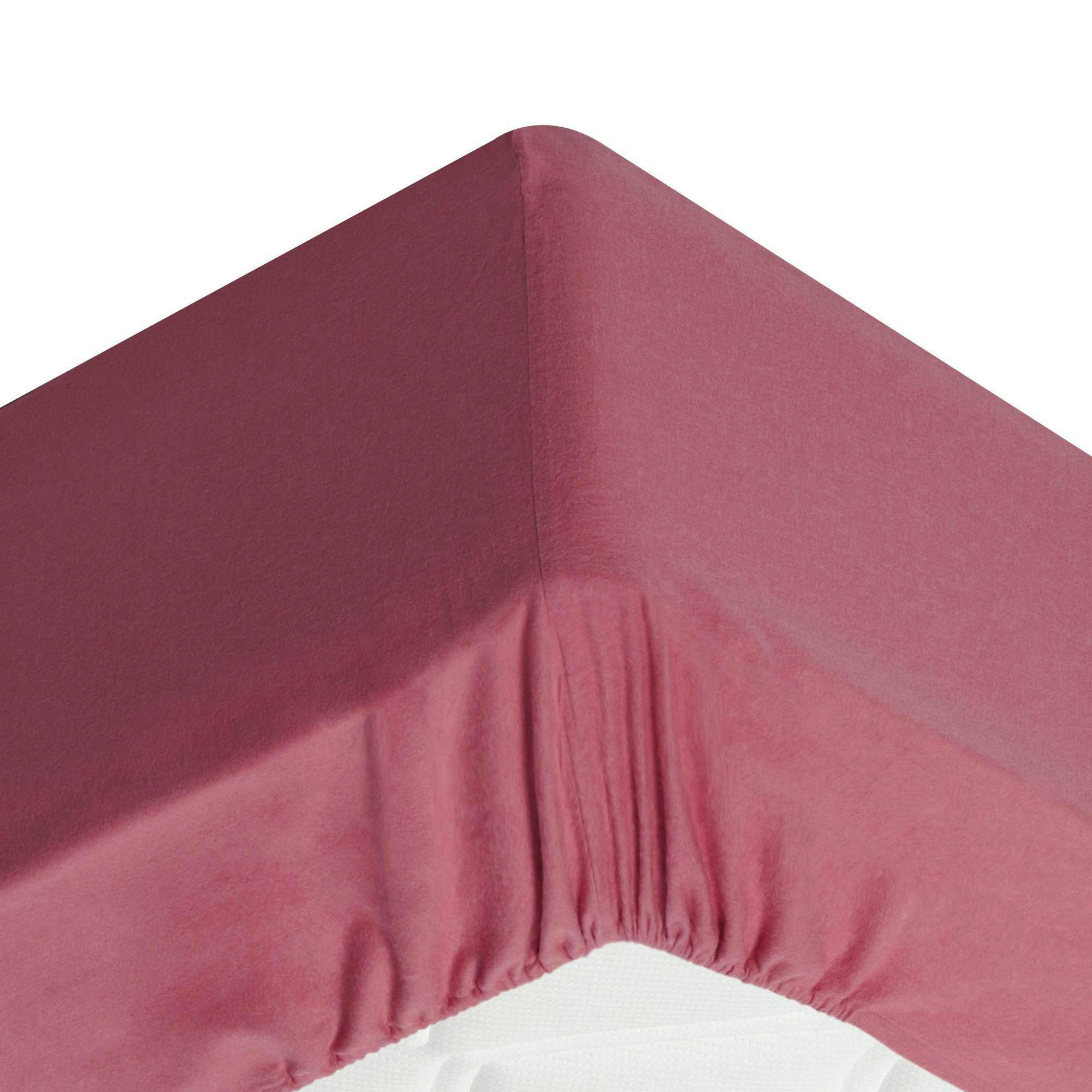 FLANELLE - Drap-housse grand bonnet 180x200x32 rose framboise en coton