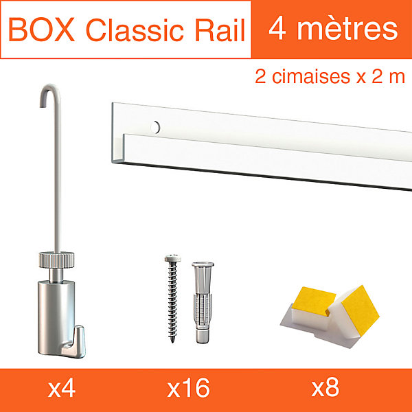 Cimaise Box Artiteq Classic PREMIUM   tiges - Kit accrochage tableau 4 mètres