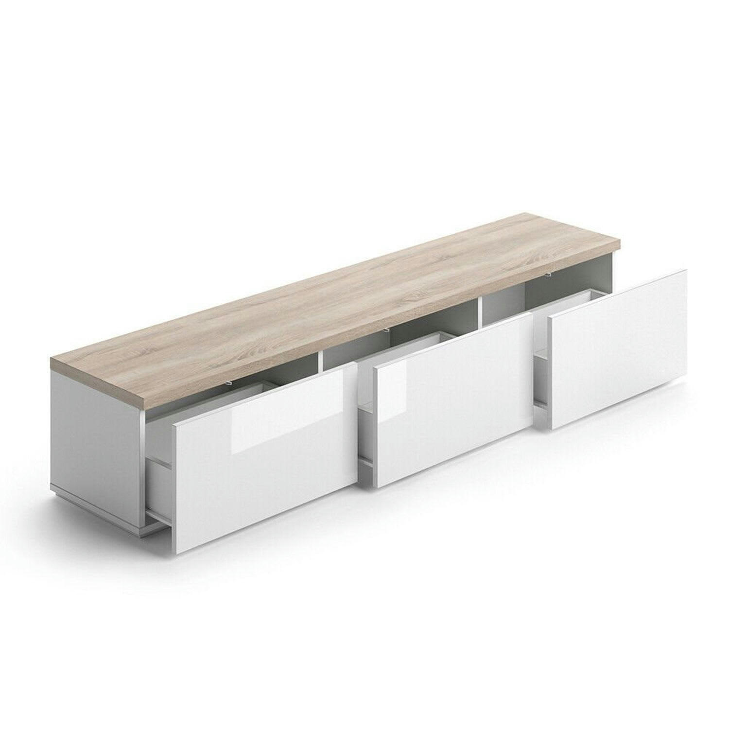MELI - Meuble tv design scandinave avec tiroirs blanc