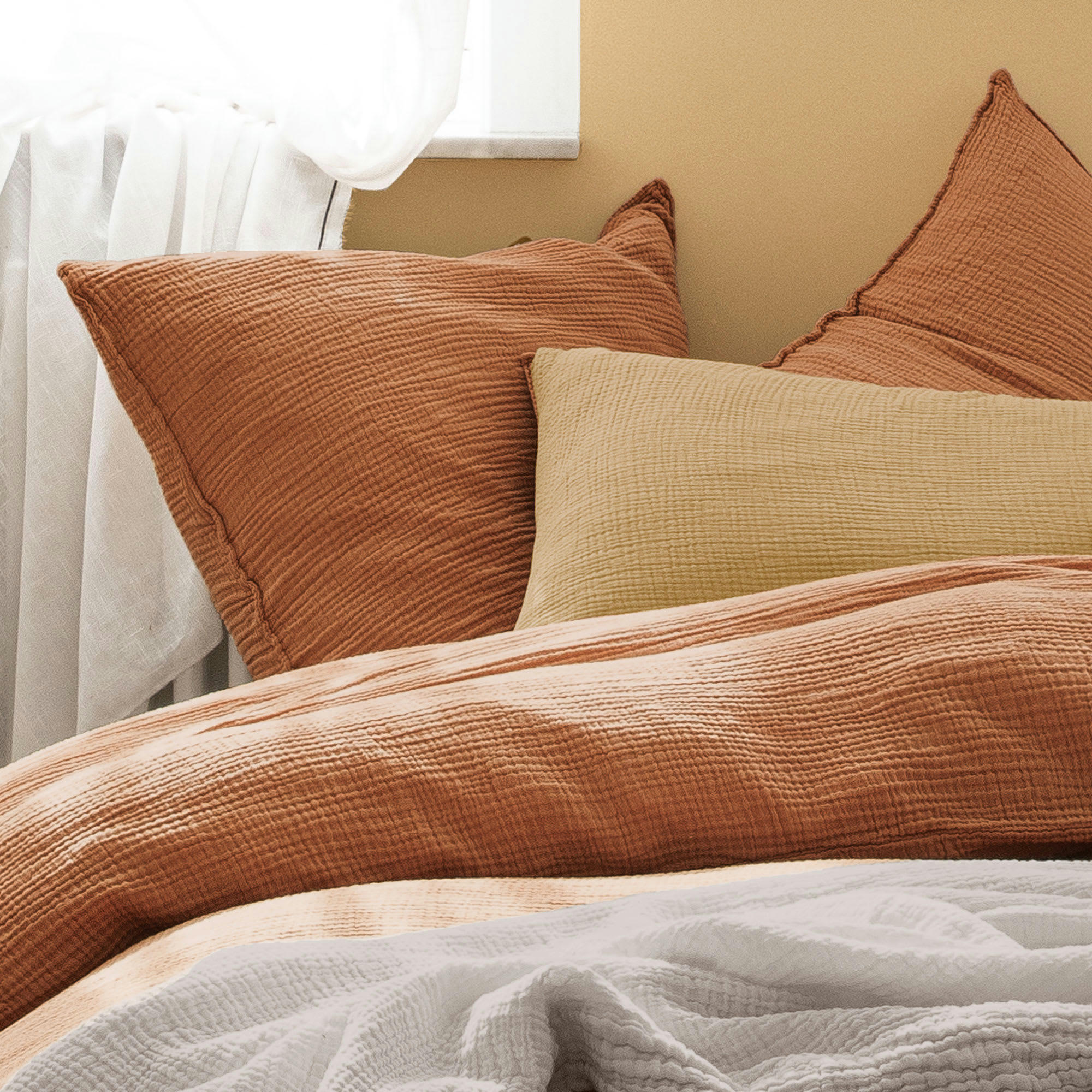 SIMPLEMENT GAUFRÉ - Taie d'oreiller en gaze de coton 50x70cm Curcuma