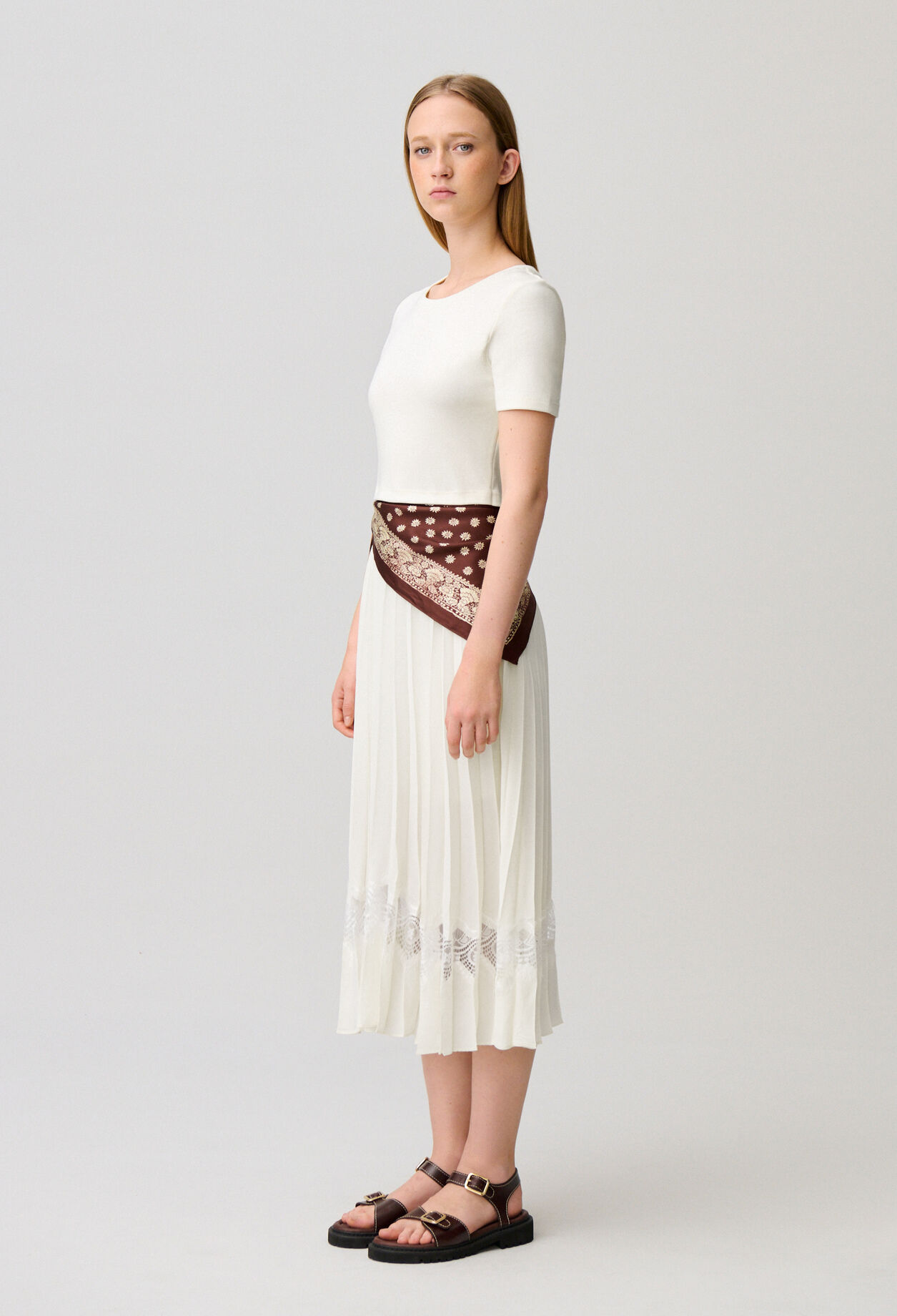Robe midi Twist bi-matière ivoire