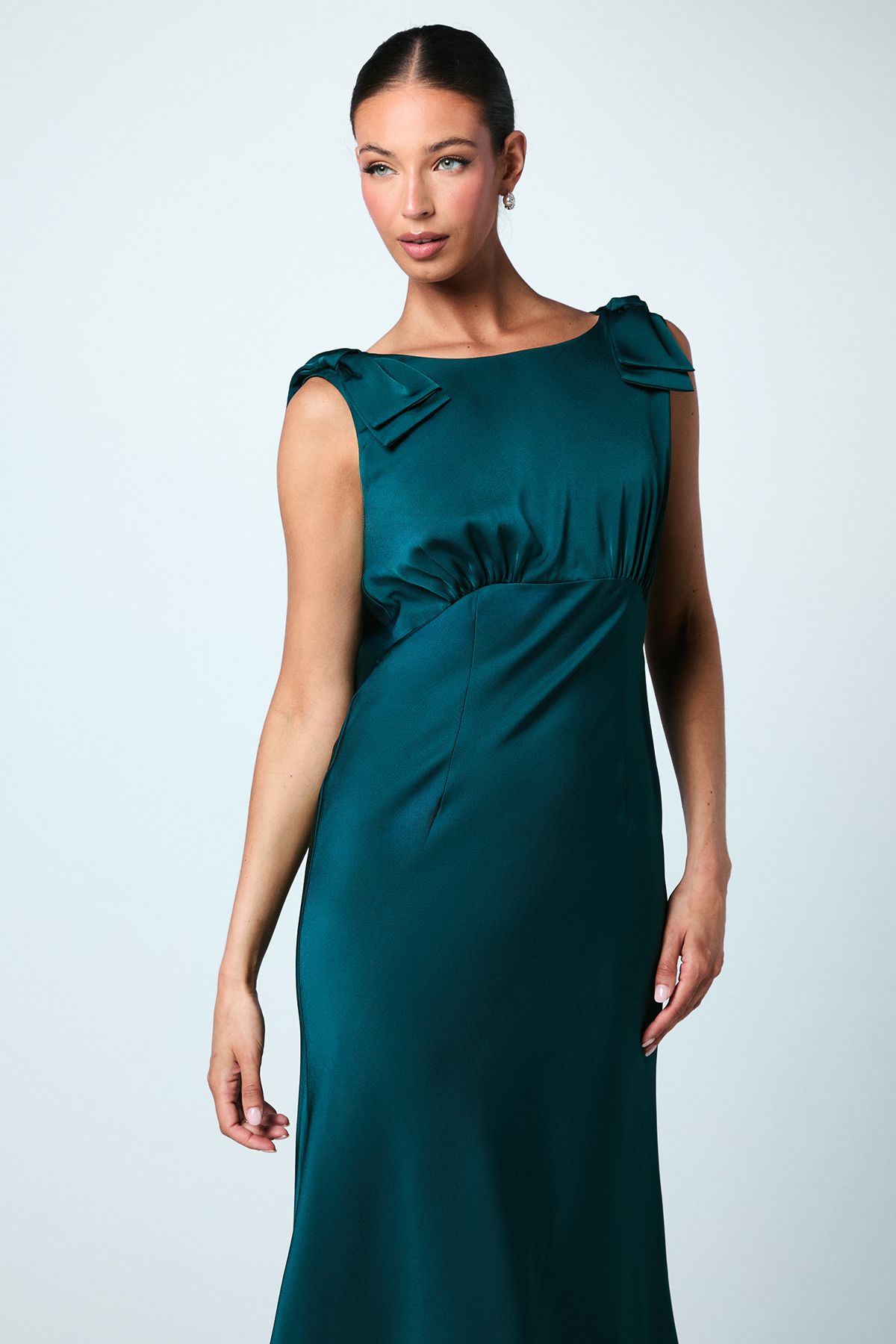 Coast Bow Shoulder Cowl Satin Maxi Bridesmaid Dress