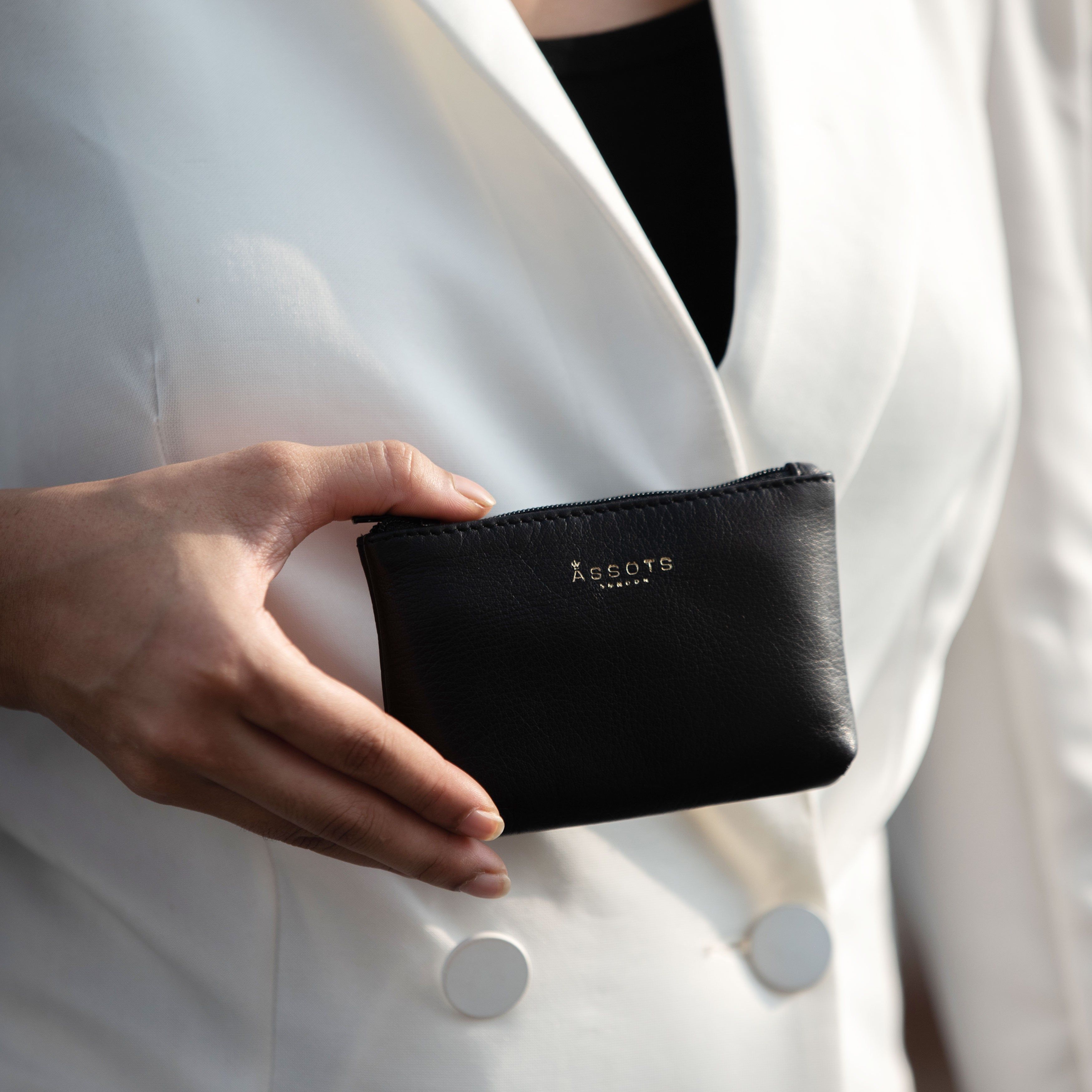 Assots London Diana' Full Grain Leather Zip Top Coin Purse