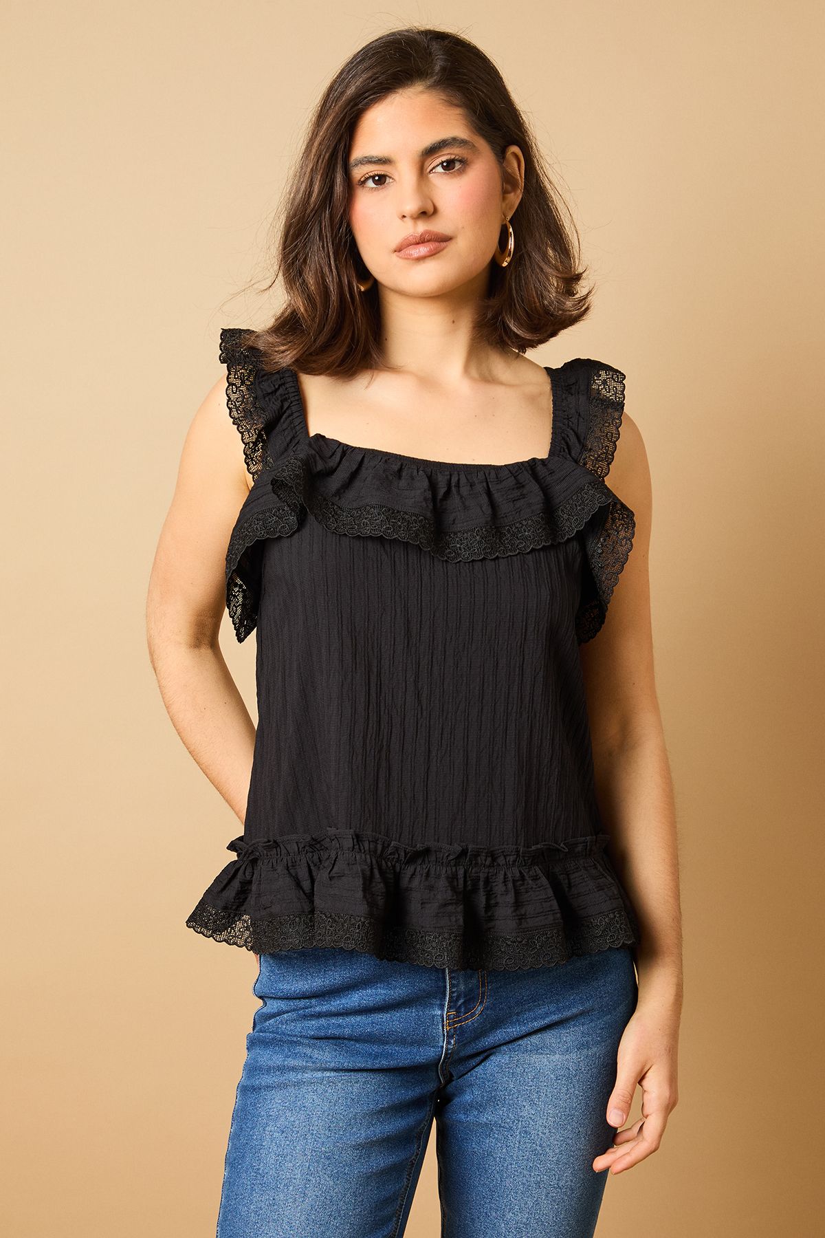 Oasis Broderie Frill Detail Top