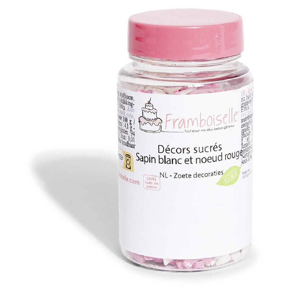 Décor sucré sapin blanc et noeud rouge Framboiselle 50g