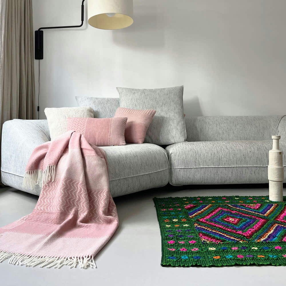 UPTOWN - Plaid en laine rose 140x200