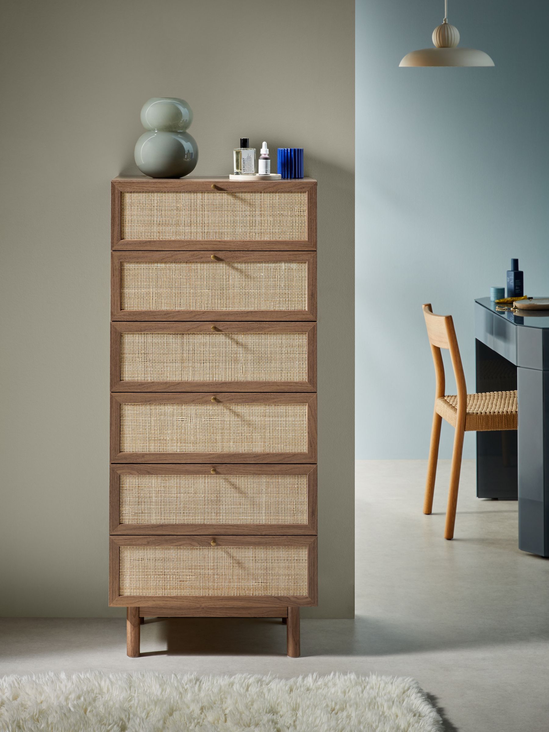 Pavia Rattan 6 Drawer Chest of Drawers in Dark Oak Effect