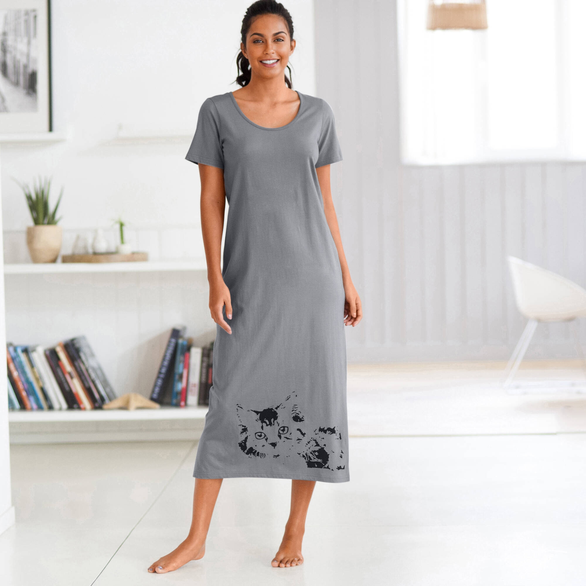 Chemise de nuit longue imprimé chat - lot de 2