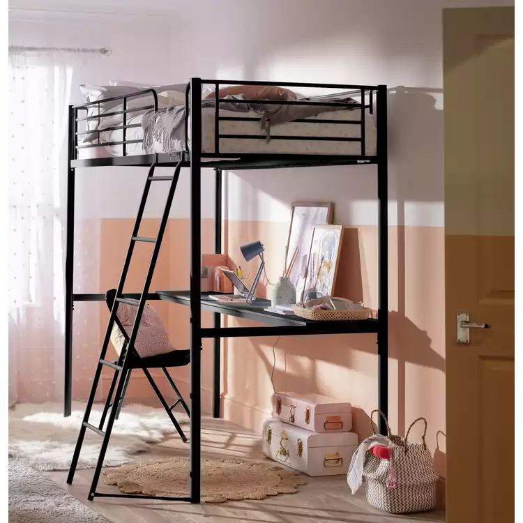 Habitat Riley High Sleeper Metal Bed Frame & Desk-Black
