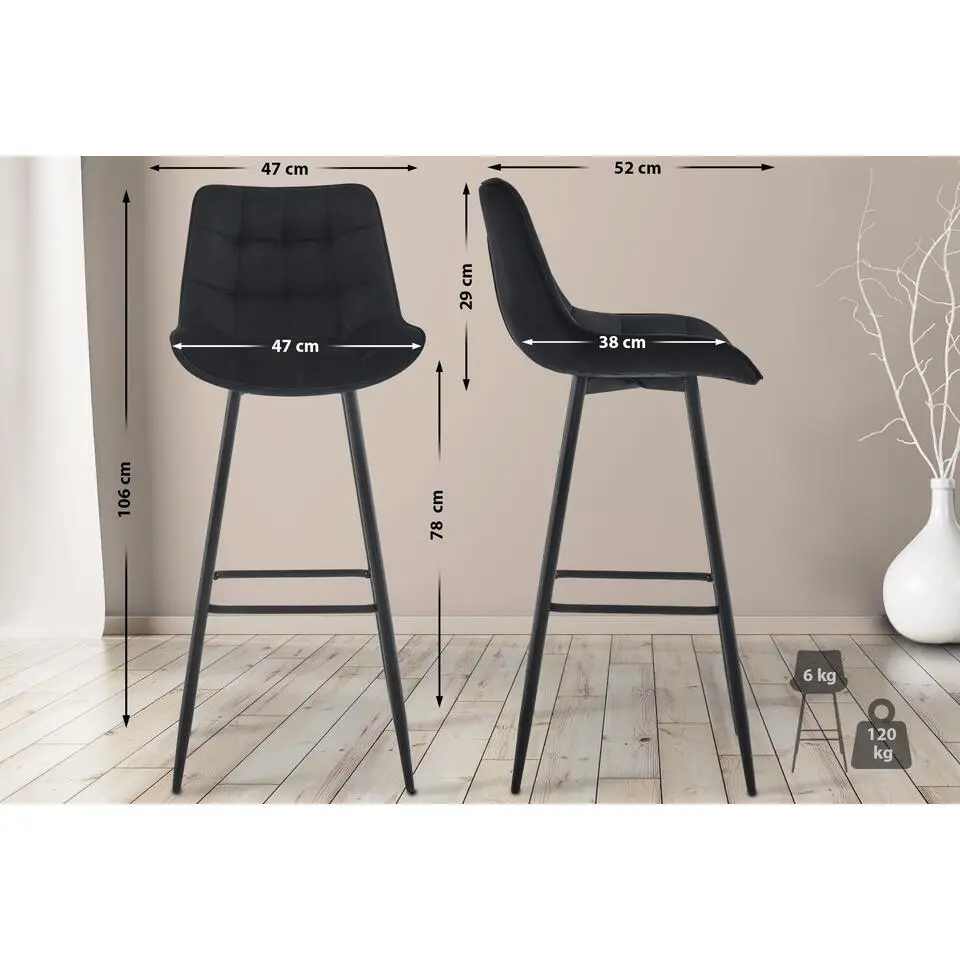 CLP Barkruk Dartford mat zwart Frame - Fluweel - zwart