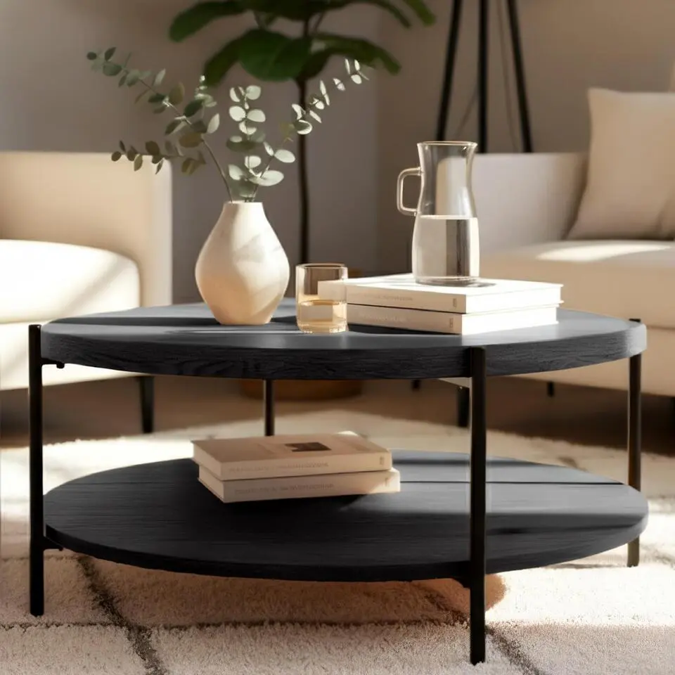 CLP Salontafel Edduma zwart Frame - Hout - grijs