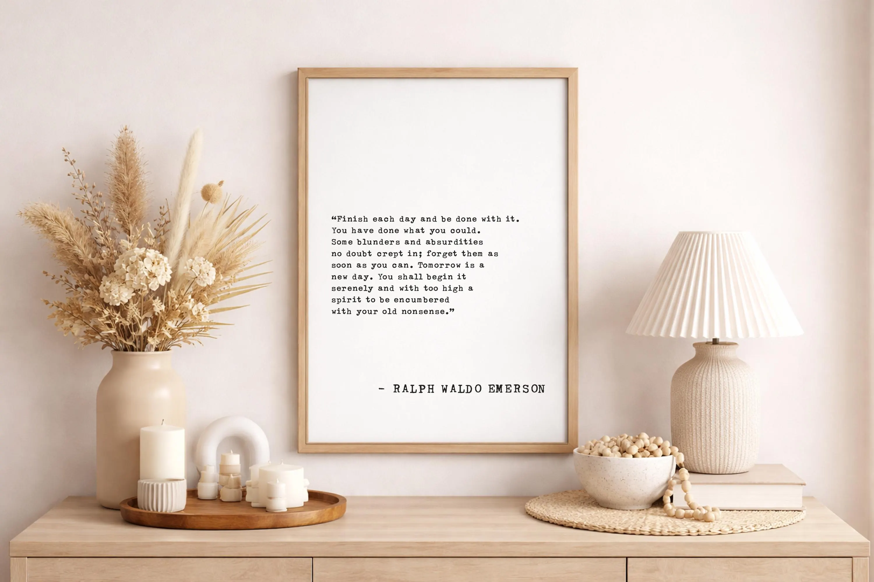 Finish Each Day And Be Done With It, Ralph Waldo Emerson Quote, Framed Wood Wall Art, Home Office Decor, Fresh Start Encouragement Gift