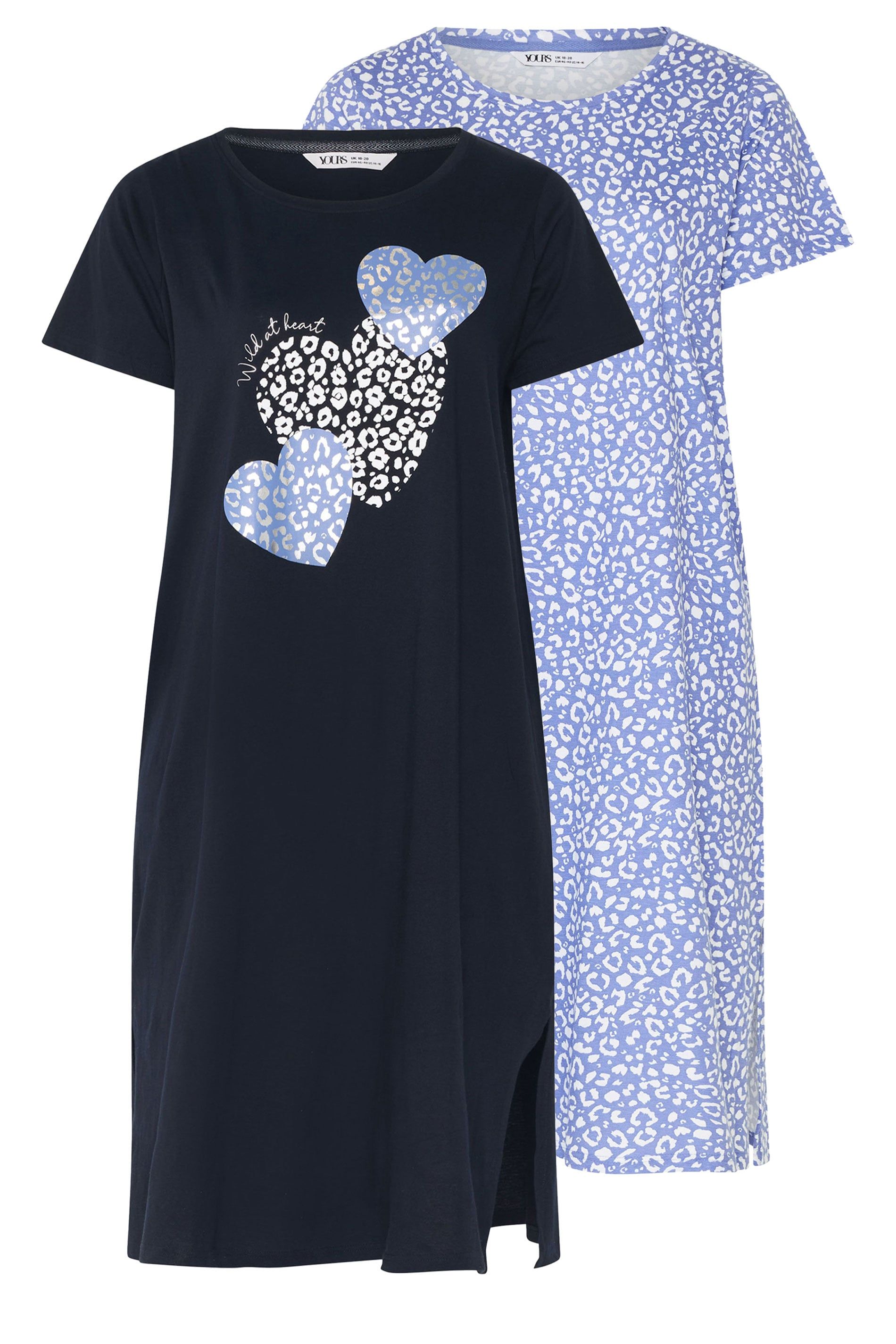 Yours 2 Pack Leopard Heart Midaxi Nightdresses