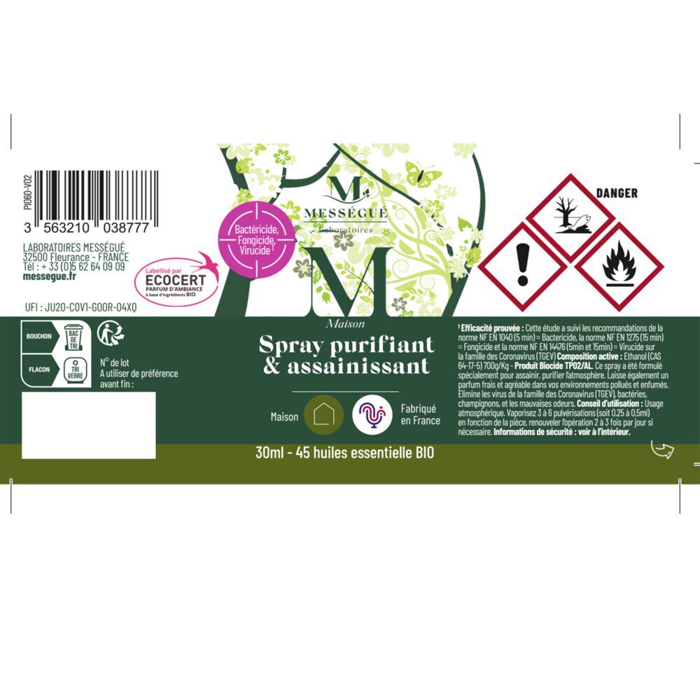 Spray purifiant et assainissant Mességué 45 huiles essentielles bio 30ml