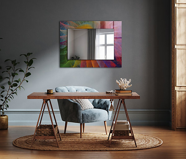 Miroir Rectangulaire Wallfluent 60x40 - 80x60 Spirale Abstraite Colorée Style Contemporain Imprimé