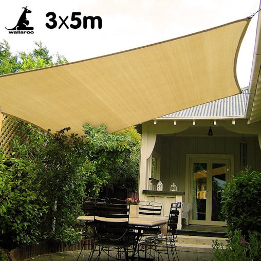NNEDPE Wallaroo Rectangular Shade Sail: 3m x 5m - Sand