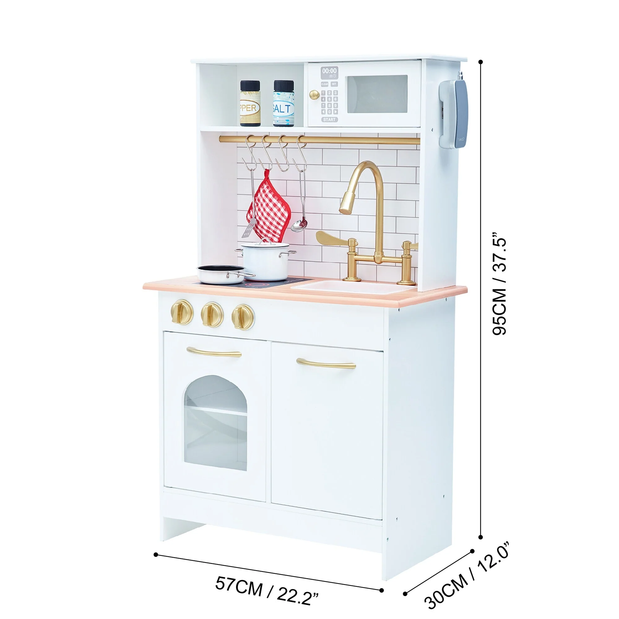 Teamson Kids - Little Chef Boston Modern Play Kitchen - White / Wood - 22.25 L x 12 W x 37.5 H