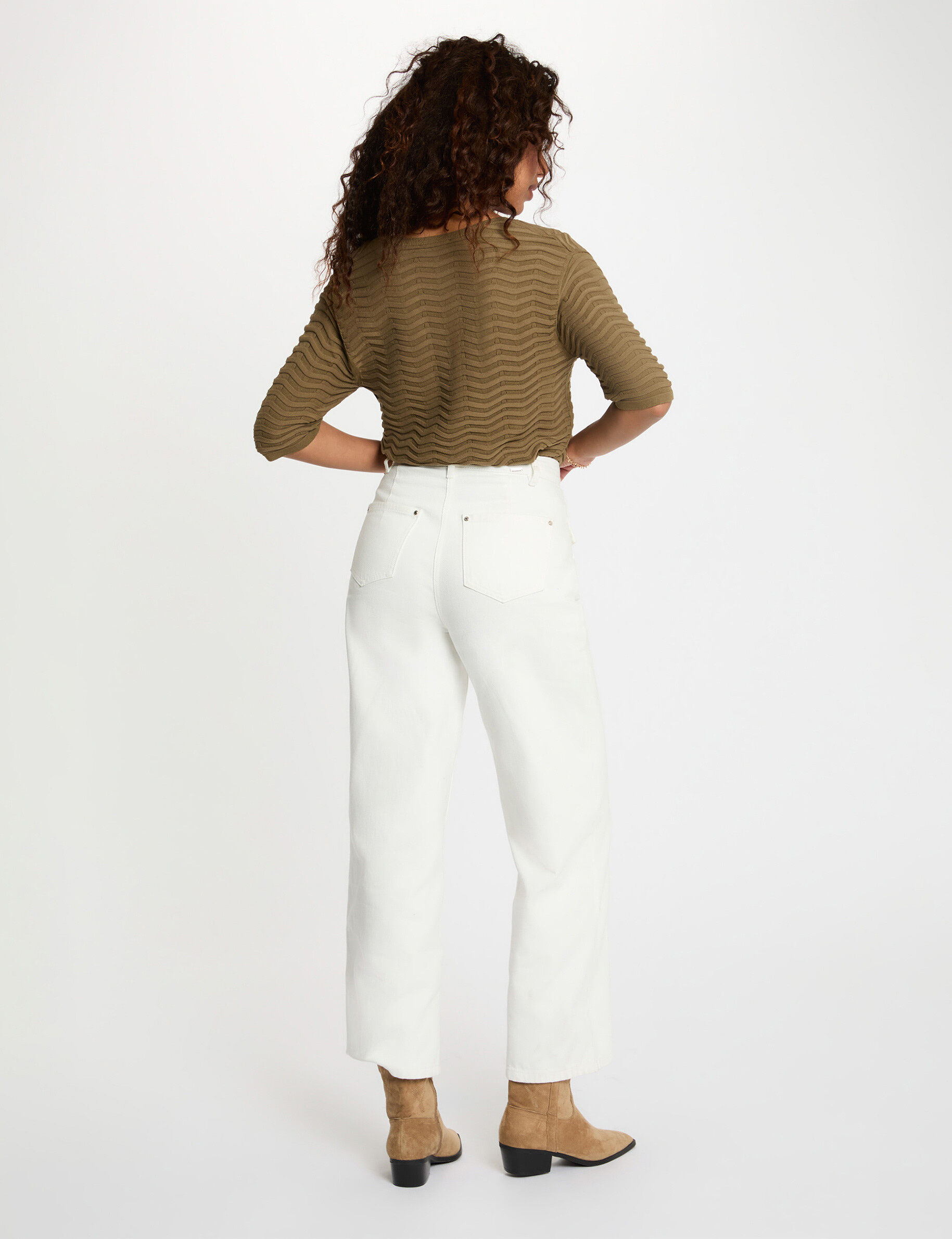 V-Neck Sweater With 3/4 Sleeves Khaki Green Women