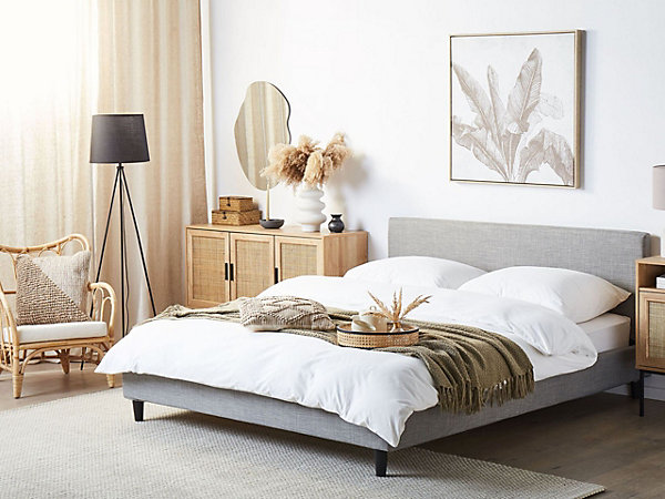 Lit avec sommier Tissu FITOU 160 x 200 cm Gris clair