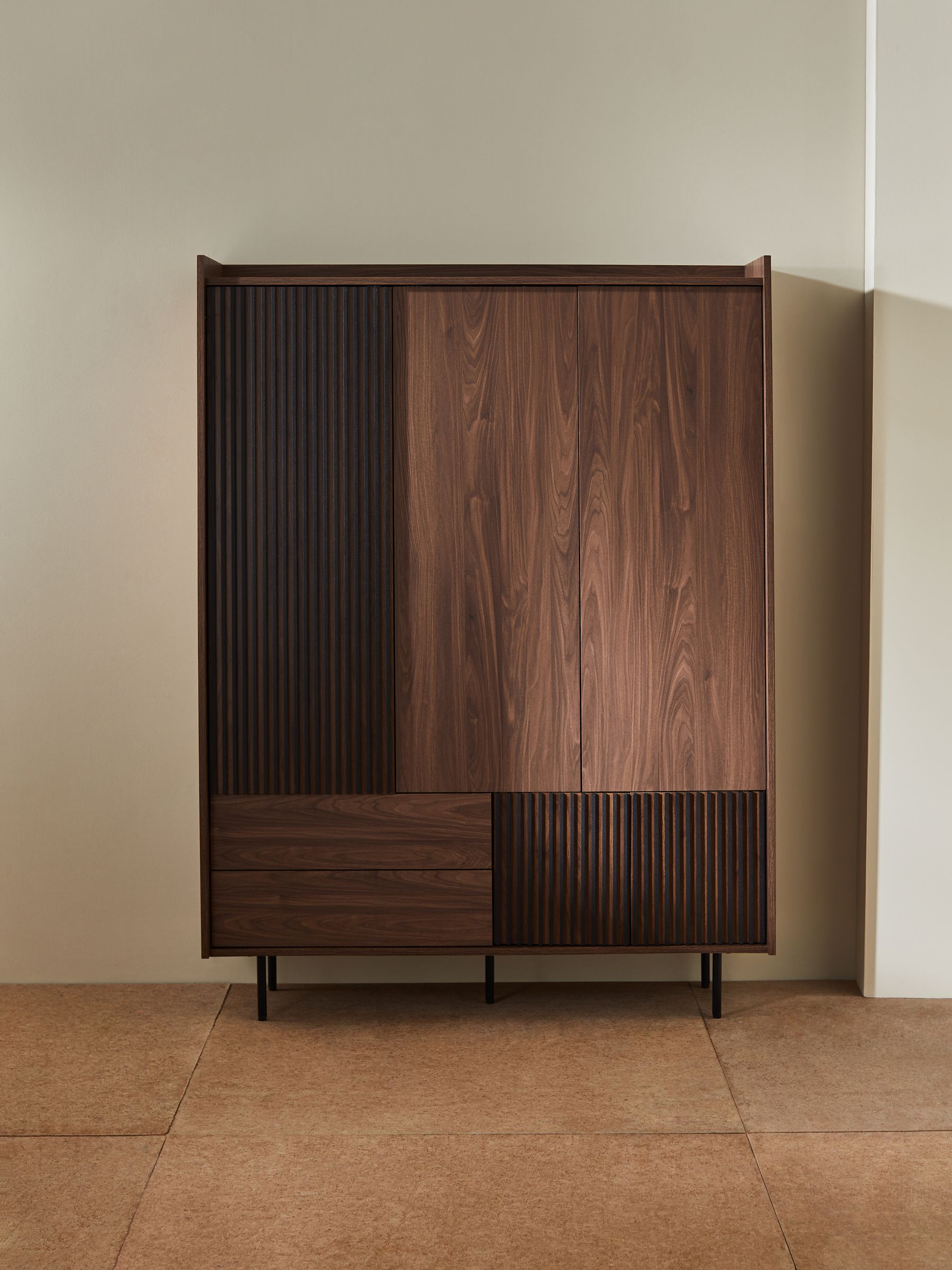 Blaze Triple, 3 drawers Wardrobe in Dark Walnut Effect
