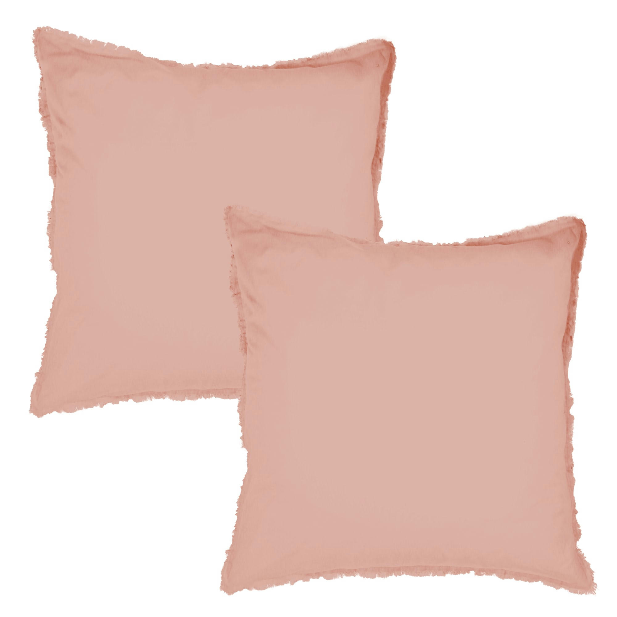 COTON LAVÉ - Set de 2 taies d’oreiller unies finition à franges Nude 65x65cm
