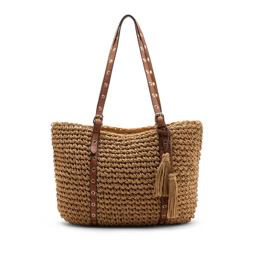 Manfield Beige raffia schoudertas