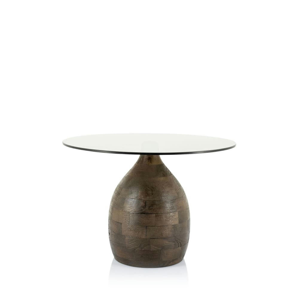 BOND - Table basse en verre et bois D60cm bois foncé