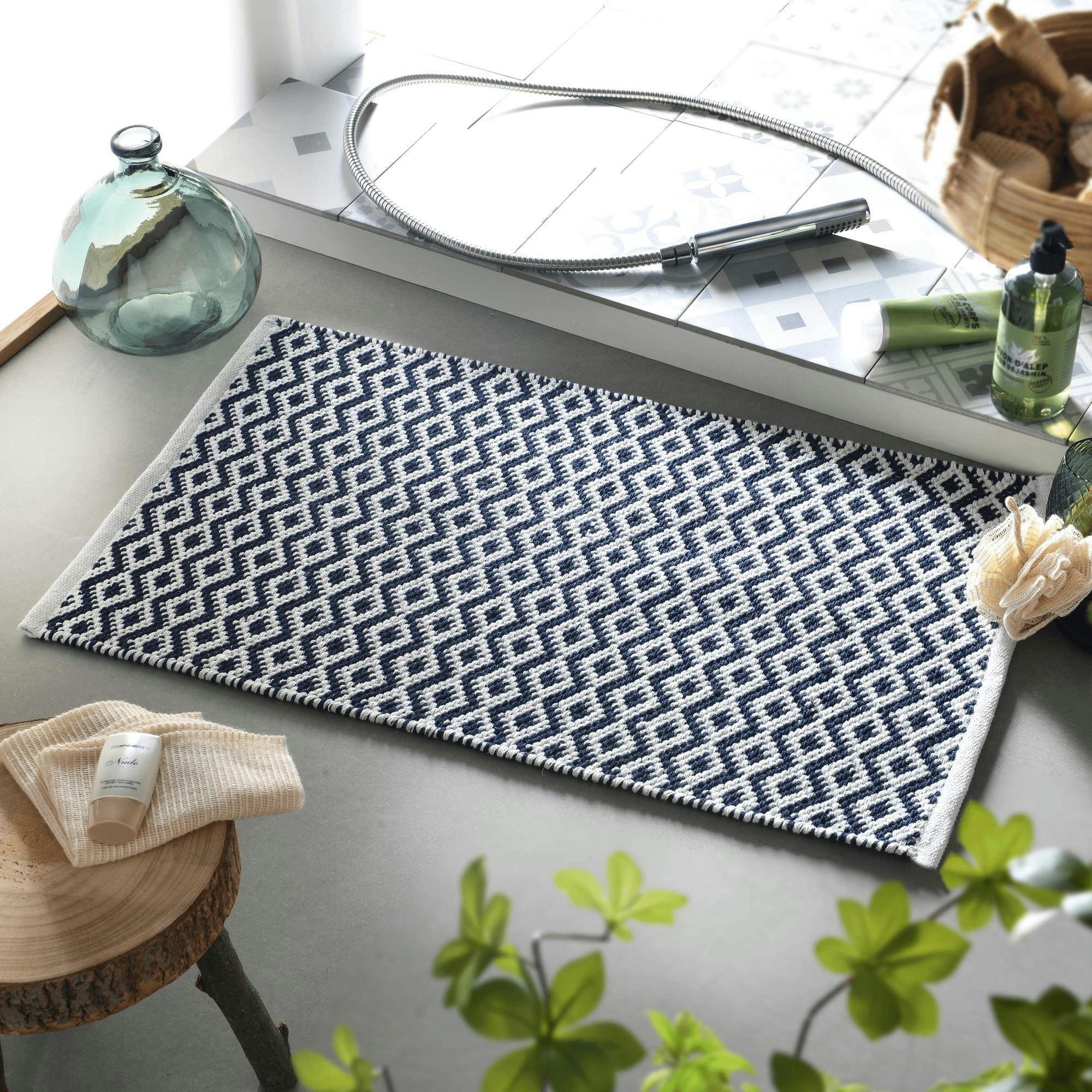 NAMATA - Tapis de bain 70x120 bleu nuit en coton