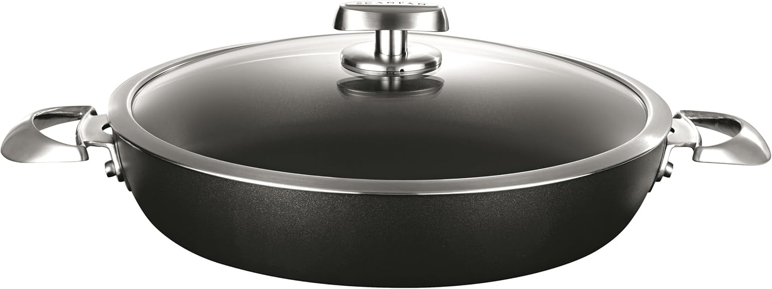 Scanpan Pro IQ 4.25 qt Nonstick Chef Pan with Lid - Compatible with All Cooktops, Induction Ready, Metal Utensil Safe, Oven Safe to 500°F, Dishwasher Safe