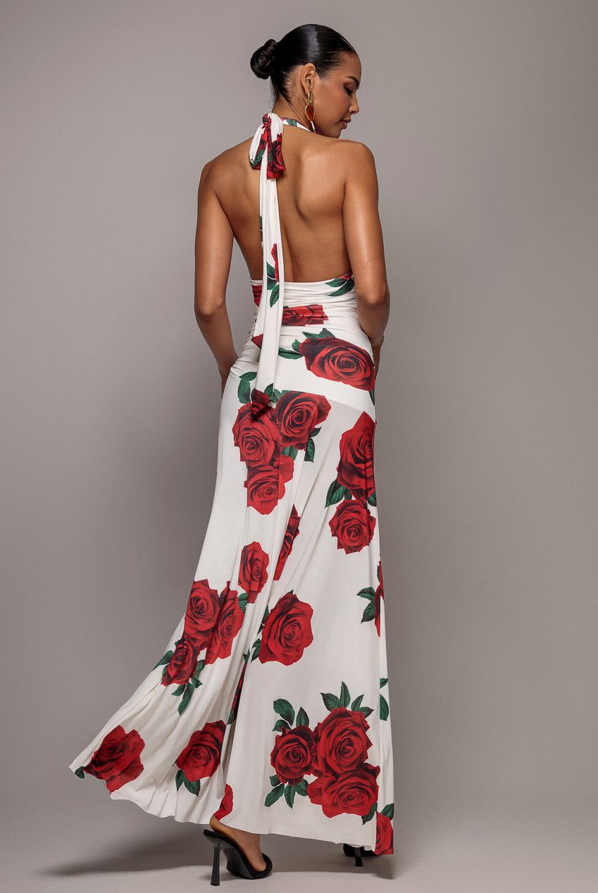 Goddiva Halter Neck Empire Waist Gathered Maxi Dress