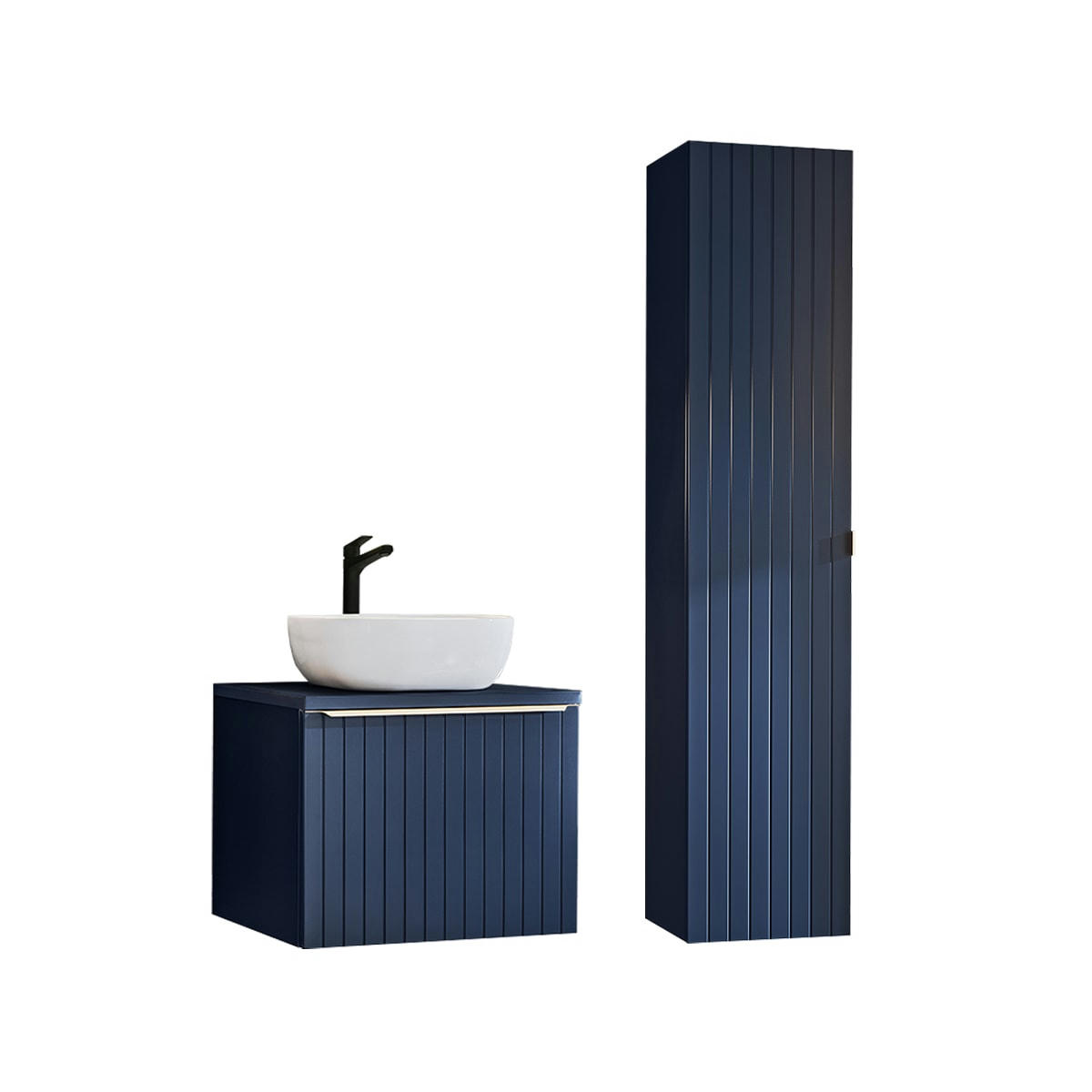 - Ensemble meuble simple vasque 60cm et colonne stratifiés bleu