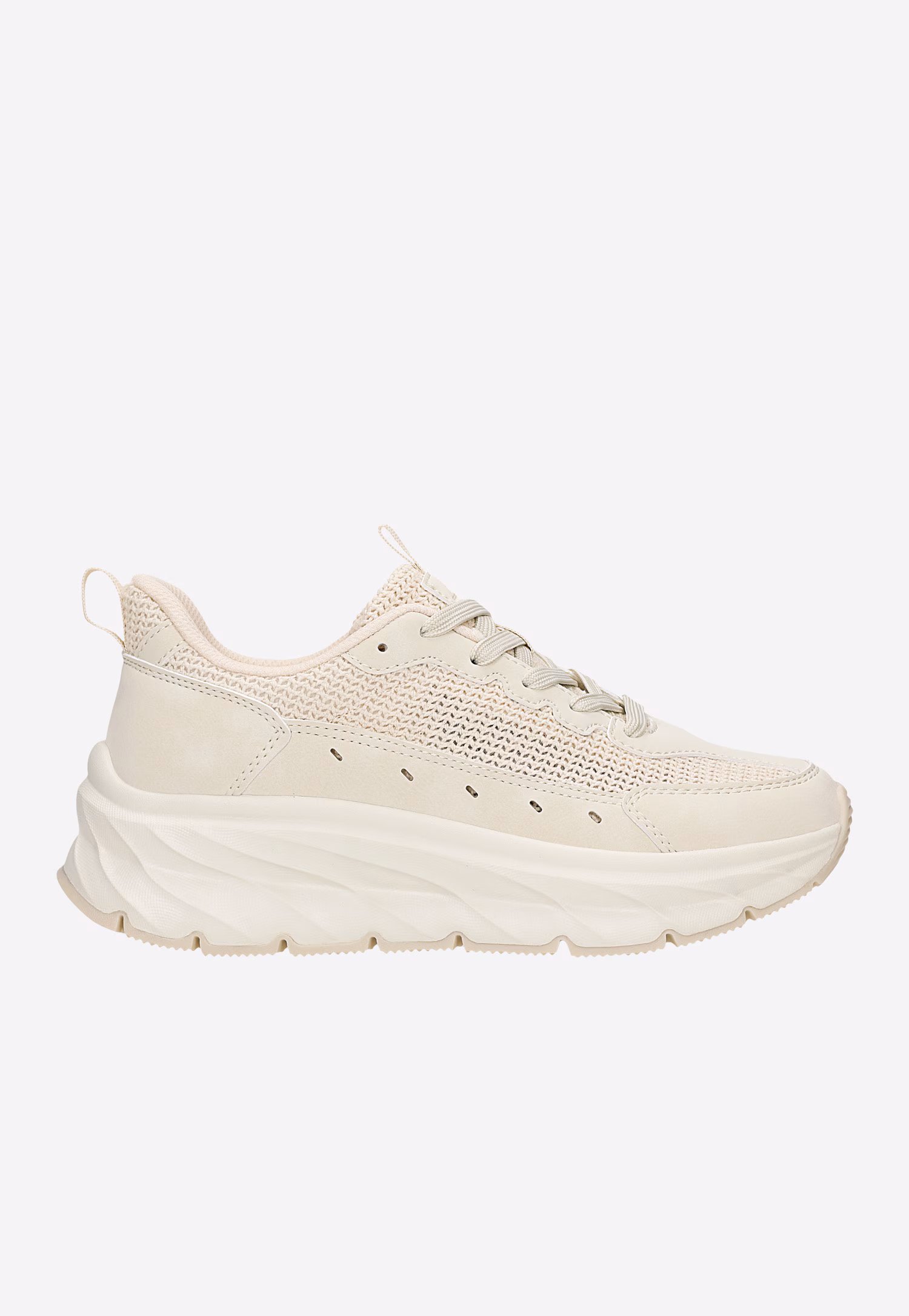 Beżowe sneakersy damskie z plecionego materiału RELAKS