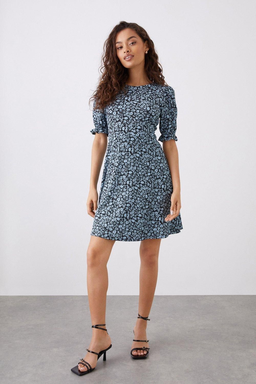 Dorothy Perkins Petite Blue Floral Jersey Mini Dress
