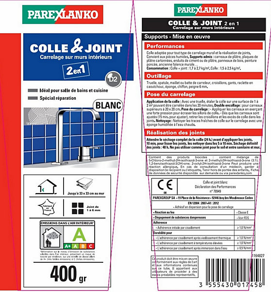 Colle et joint carrelage mur intérieur Parexlanko blanc 400 g