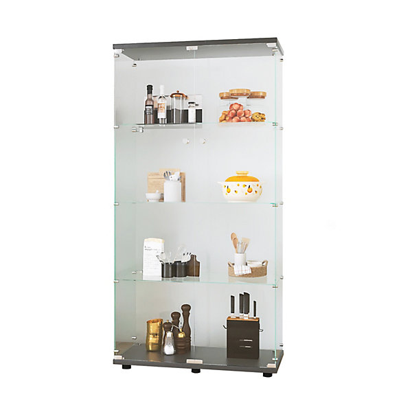 Meuble Vitrine en Verre,Vitrine Verre pour Collection avec 2 Portes et 4 étagères en Serrure, noir