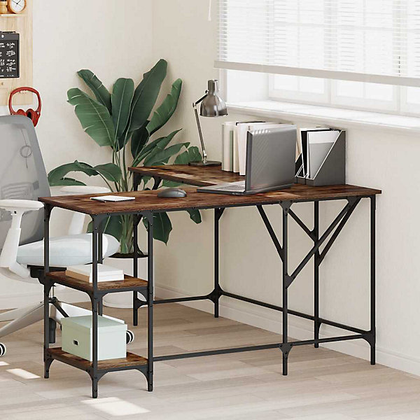 Bureau chêne fumé 139x139x75 cm bois d'ingénierie vidaXL