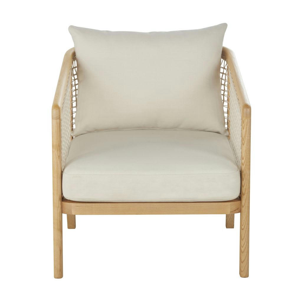 Uria - Fauteuil en bois de frêne et cordage beige