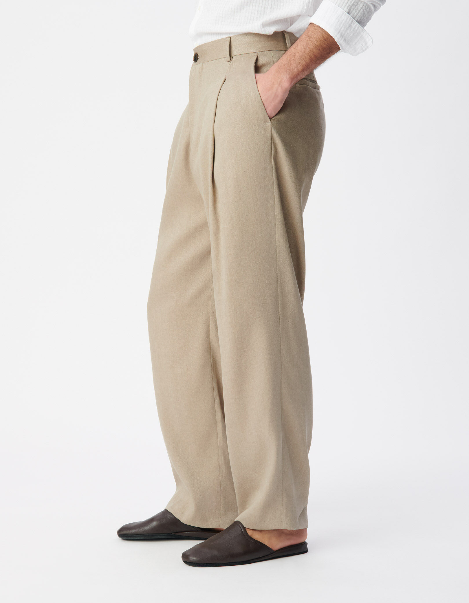 Pantalon de costume beige foncé lin mélangé Homme