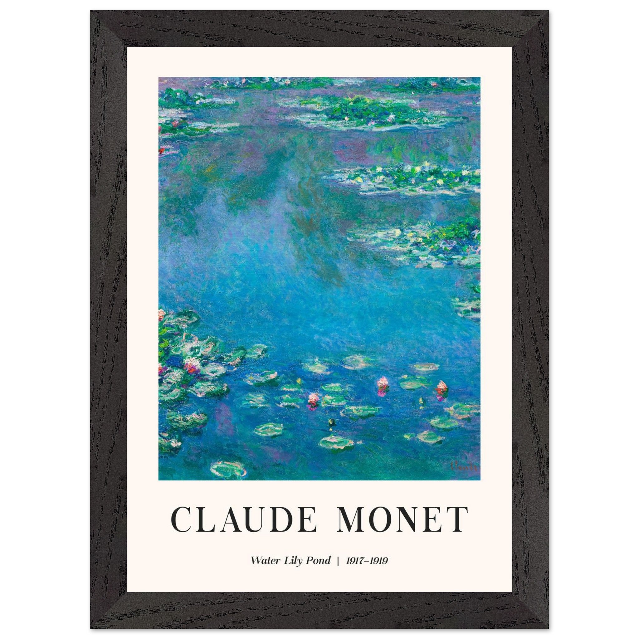 Artfulprints Poster met Lijst Claude Monet - Water lily pond  - A4 21x29.7 cm - Blauw