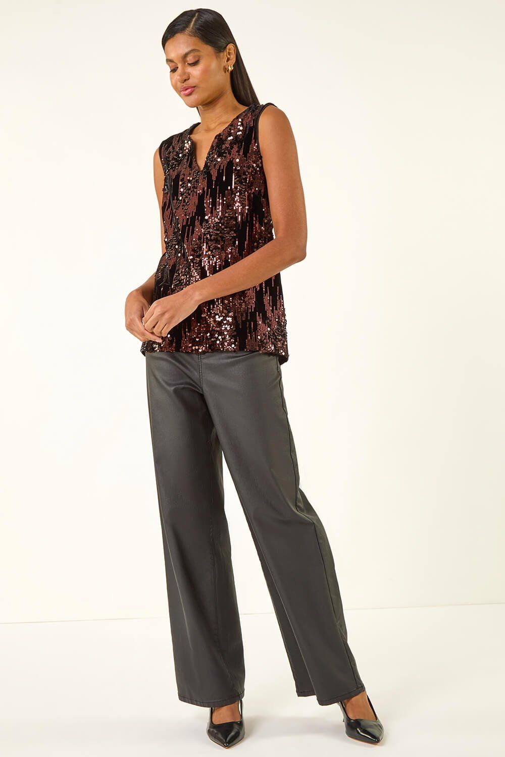 Roman Sequin Velvet Notch Neck Top