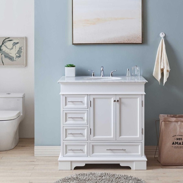 Silkroad Exclusive 36" Carrara Marble Top Bathroom Single Sink Vanity